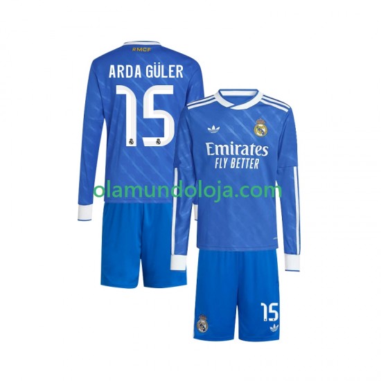 Camisola Real Madrid Arda Guler 15 Criança Equipamento Terceiro 2025-2026 Manga Comprida